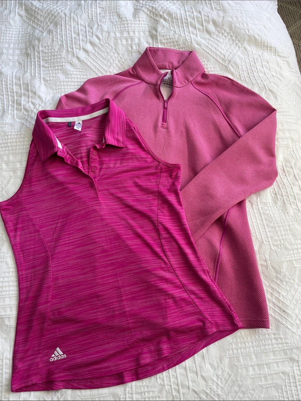 adidas Women's Pink Sleeveless Polo & Long Sleeve Quarter-Zip Tops